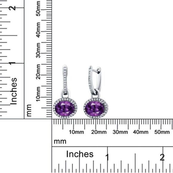 925 Sterling Silver with 4.16 Cttw Amethyst Oval Dangling French Lock Earrings - Picture 5 of 5